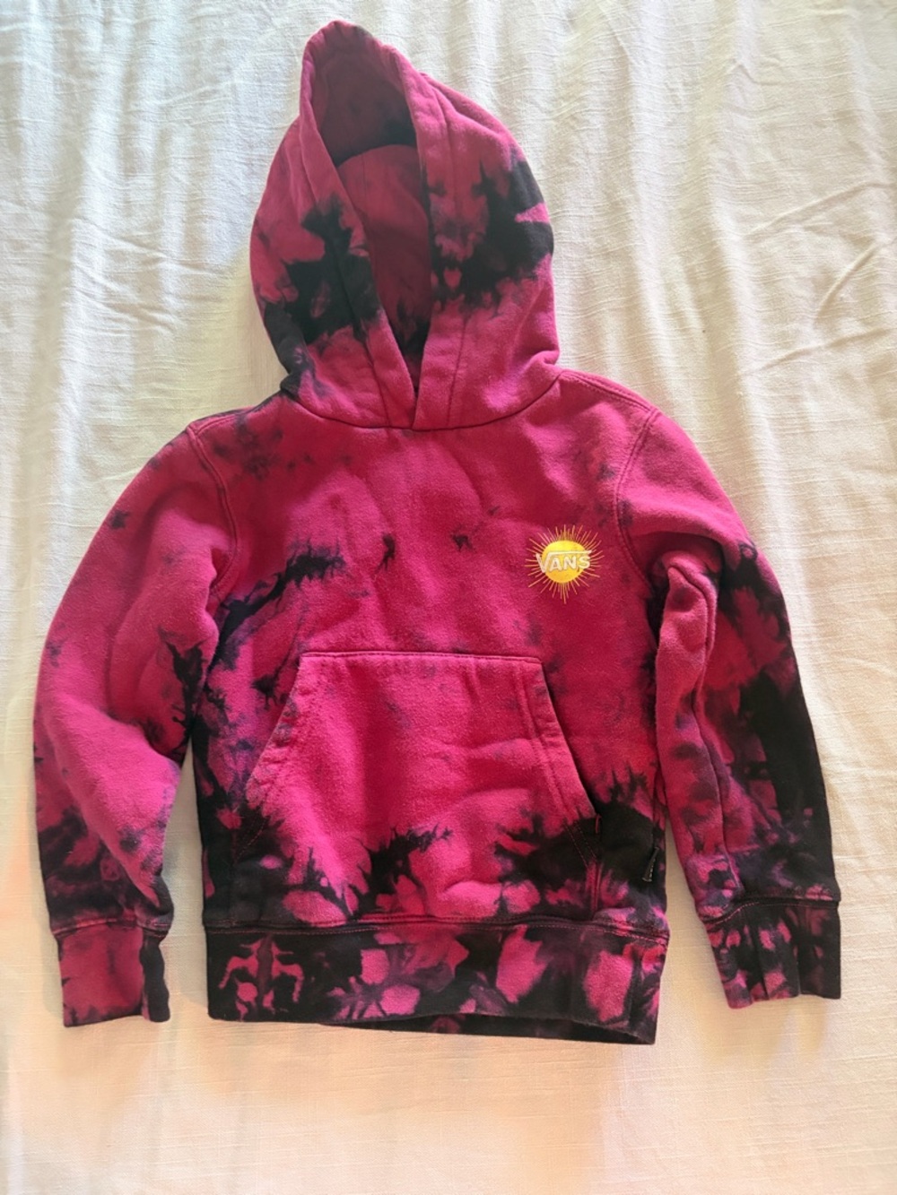 Vans Kids Pink and Black Tie-Dye Hoodie with Sun Logo